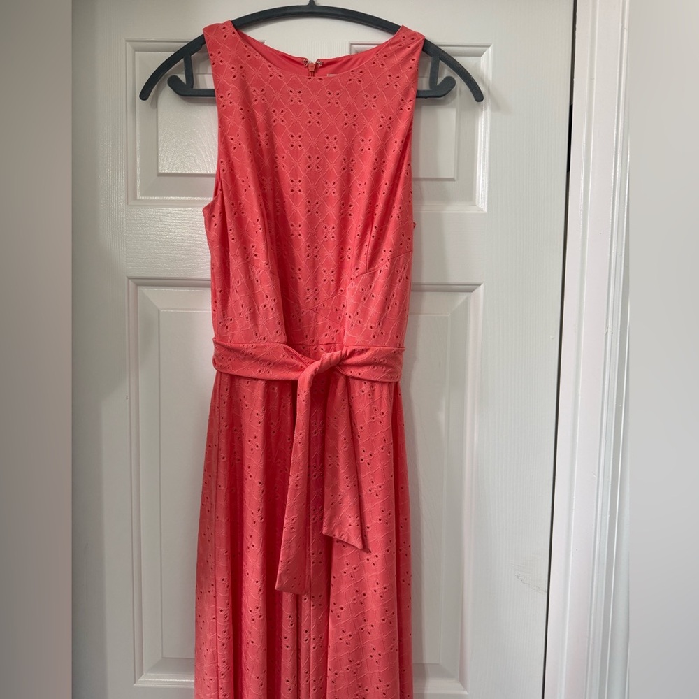 Hutch by Anthropology Coral Eyelet Maxi Dress with Tie Waist
